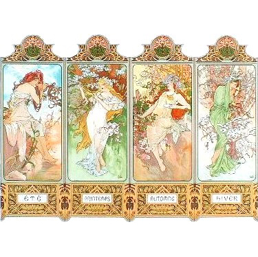 アルフォンス・ミュシャの絵画作品　タイトルは、四季1896　Les Quatre Saisons 1896